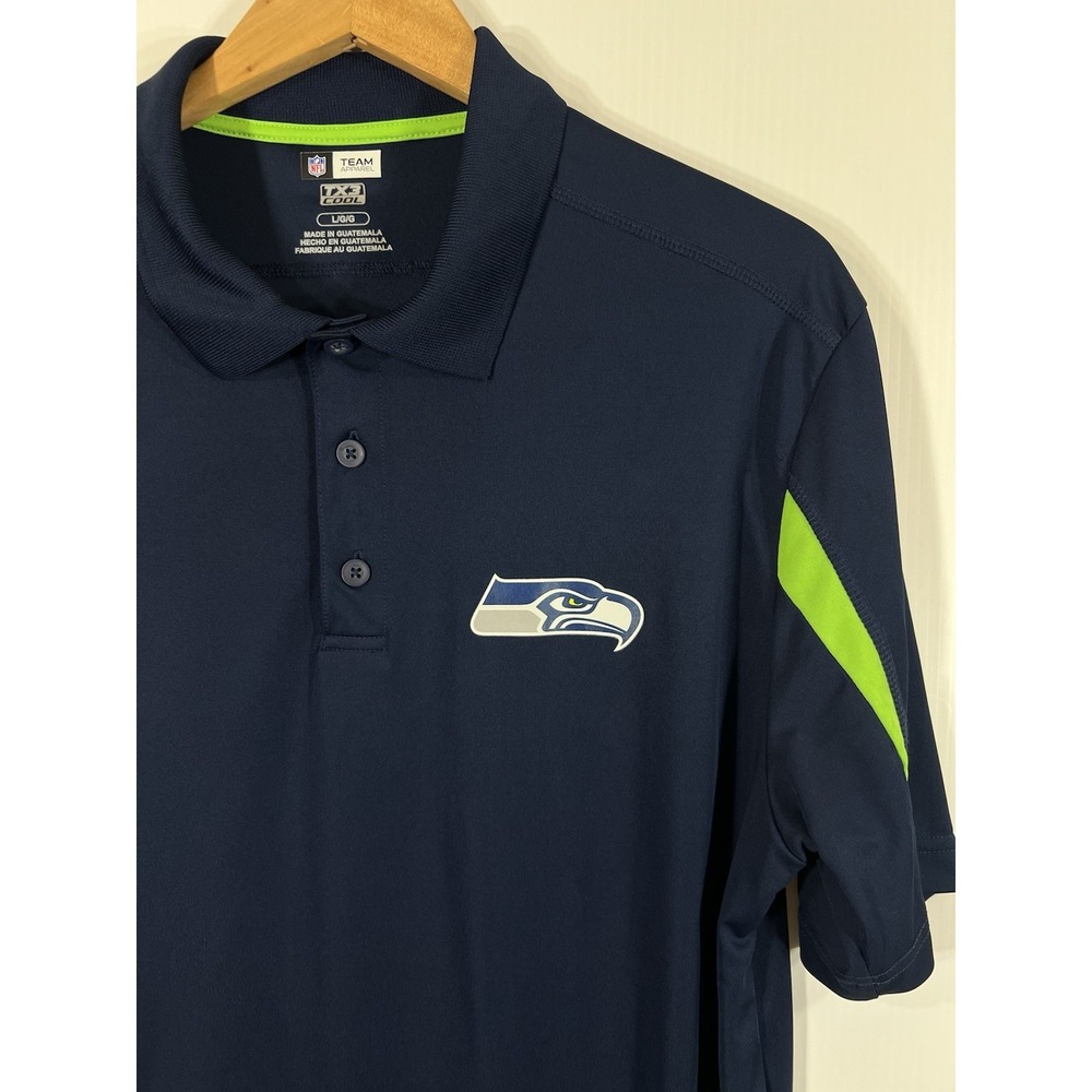Seattle Seahawks Fanatics Polo Shirt Mens Large Blue Green Colorblock TX3 Cool - Picture 2 of 7